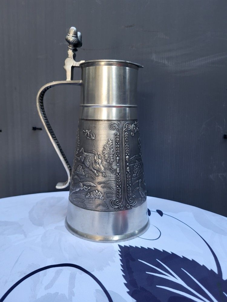 10" Beautiful Vintage Stein/ Jar by Enka Zinn 95% Pewter Made in Germany