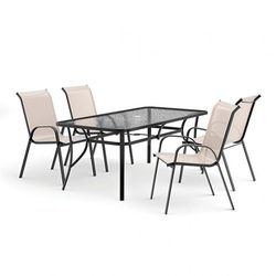 💎5 PIECE OUTDOOR DINING TABLE SET STEEL FRAME UV RESISTANT PATIO POOL SIDE💎
