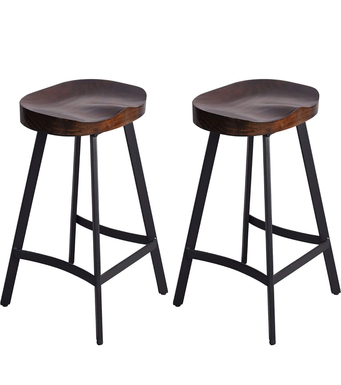 Set of 2 Industrial Bar Stool Saddle Seat-26.77 inch Counter Height Kitchen Stool-Metal and Wood Dining Stools-Set of 2,Backless,Stackable,Fully Welde