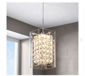 Artika Crystal Cube 5.5-Watt 1-Light Modern Chrome Integrated LED Hanging Mini Pendant Light Fixture - New