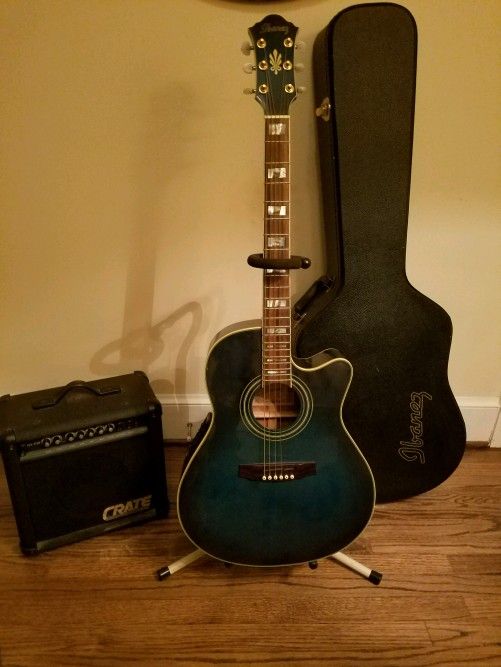 Ibanez Electric Acoustic Guitar with hard case and Crate Amp