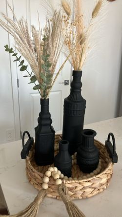 Modern Farmhouse Centerpiece Set | Black Vases with Dried Florals