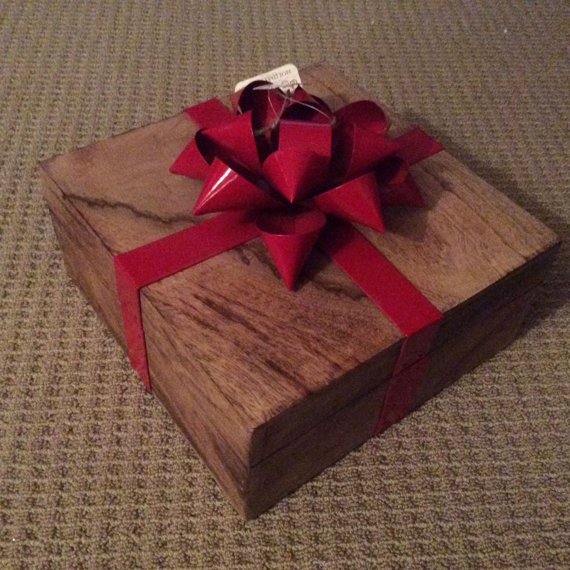 Sleigh Hill Trading Co...Large 10” x 10” Present Wooden Gift Box with Metal Bow