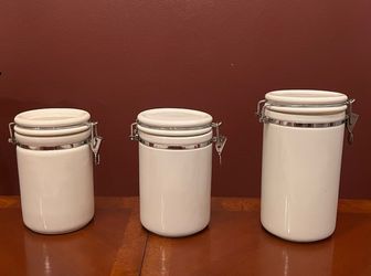 Set Of Three White Ceramic Jars