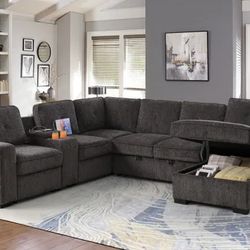 U shaped sectional w/sleeper, console w/ usb and chaise