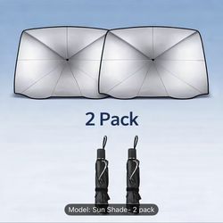 2 Pack Foldable Car Windshield Sunshade Umbrella, Heat & UV Protection Reflective Front Window Sun Shade, Universal Fit for Sedan, SUV & Truck
