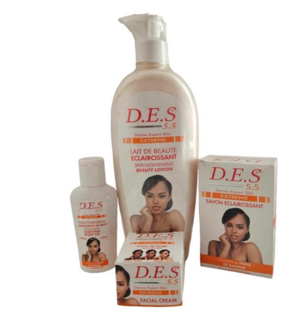 D.E.S 5.5 Rich in Natural Baobab Oil Combo Body lotion 500ml,Serum 70ml, Soap, Face Cream 35ml (4 In 1)