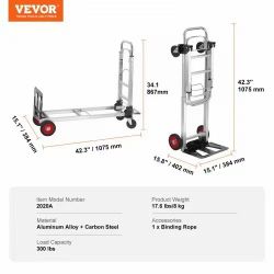 Aluminum Folding Hand Truck, 2 in 1 Design 400 lbs Capacity, Heavy Duty Industrial Collapsible cart, Dolly Cart with Rubber Wheels for Transport and M