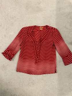 Tory Burch Striped Silk Tie Neck Blouse Sz 10 Luxury Careerwear