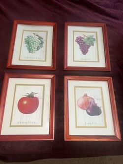 Vintage Style Italian Culinary Framed Art Prints Set of 4 - Wine & Vegetables