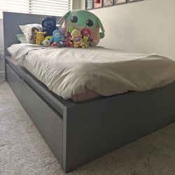 Grey Twin IKEA Malm Bed w/ Drawers