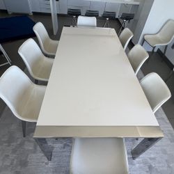 Modern rectangular dining table w/8 chairs & high-gloss finish tabletop - Excellent Condition- Originally $4800
