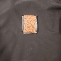 Zippered Leather Mens Wallet, Floral + Cowboy Theme