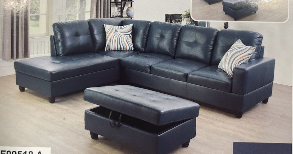 Navy Blue Leather Sectional Couch And Ottoman
