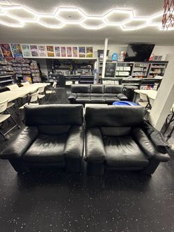 Black Leather Sofa Set – 3 Pieces