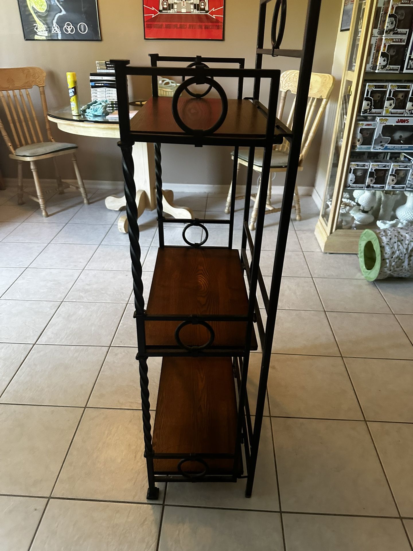 Wrought Iron And Wood Shelves Folding Bakers Rack