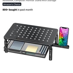 Zimilar Monitor Stand Riser with Metal Mesh Drawer, Height Adjustable with Phone Holder 