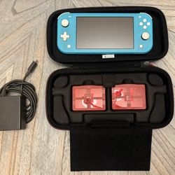 Nintendo Switch Dark Blue/Turquoise + 9 Games Bundle, 3 Cases, Charger – Great Condition!