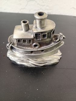 Vintage Pewter Tugboat Miniature