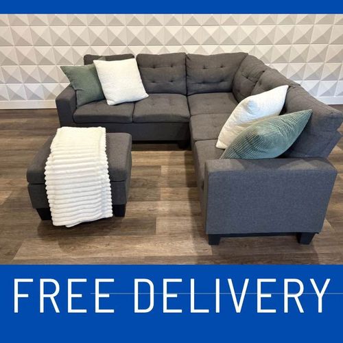 (FREE DELIVERY) Nice Modern Dark Grey Corner Sectional with matching ottoman