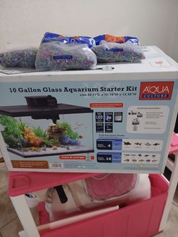 10 gallon glass aquarium starter kit with four bags of gravel