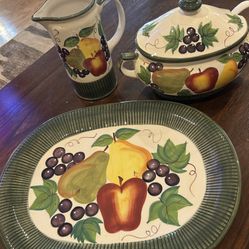Vintage Soup Tureen, Platter And Beverage Pitcher (Fruit Pattern)
