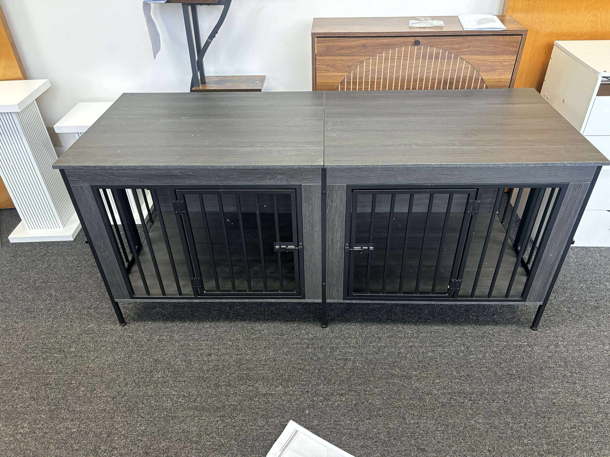 EasyCom 63" Dog Cage Furniture for 2 Pets with Divider, XL Wooden Double Dog Crate Furniture TV Stand