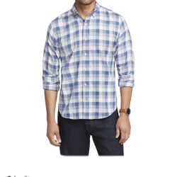 NEW Men’s IZOD XXL Blue Plaid Button Down Long Sleeve Shirt