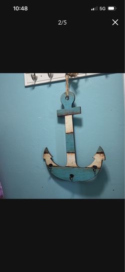 Anchor Wooden 2 Foot With Hooks Blue