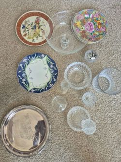 Satsuma Porcelain Plate, Glass Dishes, Metal Tray, Floral, Japan China