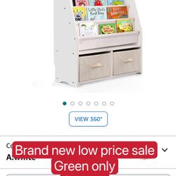 Childrens Bookshelf Kids Sling Book Rack with Two Storage Boxes and Toys Organizer Shelves Natural Solid Wood Baby Bookcase