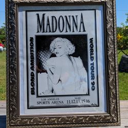 Vintage Madonna Blond Ambition Tour Framed Poster - 1990 Los Angeles Concert Memorabilia
