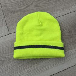 Neon Yellow Beanie With Reflective Stripe