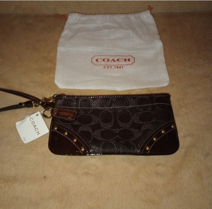 NWT Coach CC Monogram Brown Studded Shimmery Wristlet