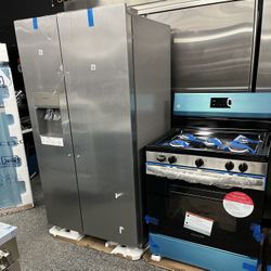 Frigidaire Stainless Steel Bundle Side By Side Fridge + Gas Stove