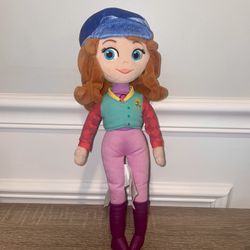Disney Store Plush Movie Character Doll w Brown Hair Blue Hat Purple Pants 13”