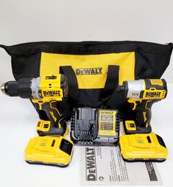 DEWALT 20V MAX XR brushless tool set includes one DCD806 1/2 in. hammer drill/driver and one DCF845 1/4 in. 3-speed impact driver. This kit has two DC
