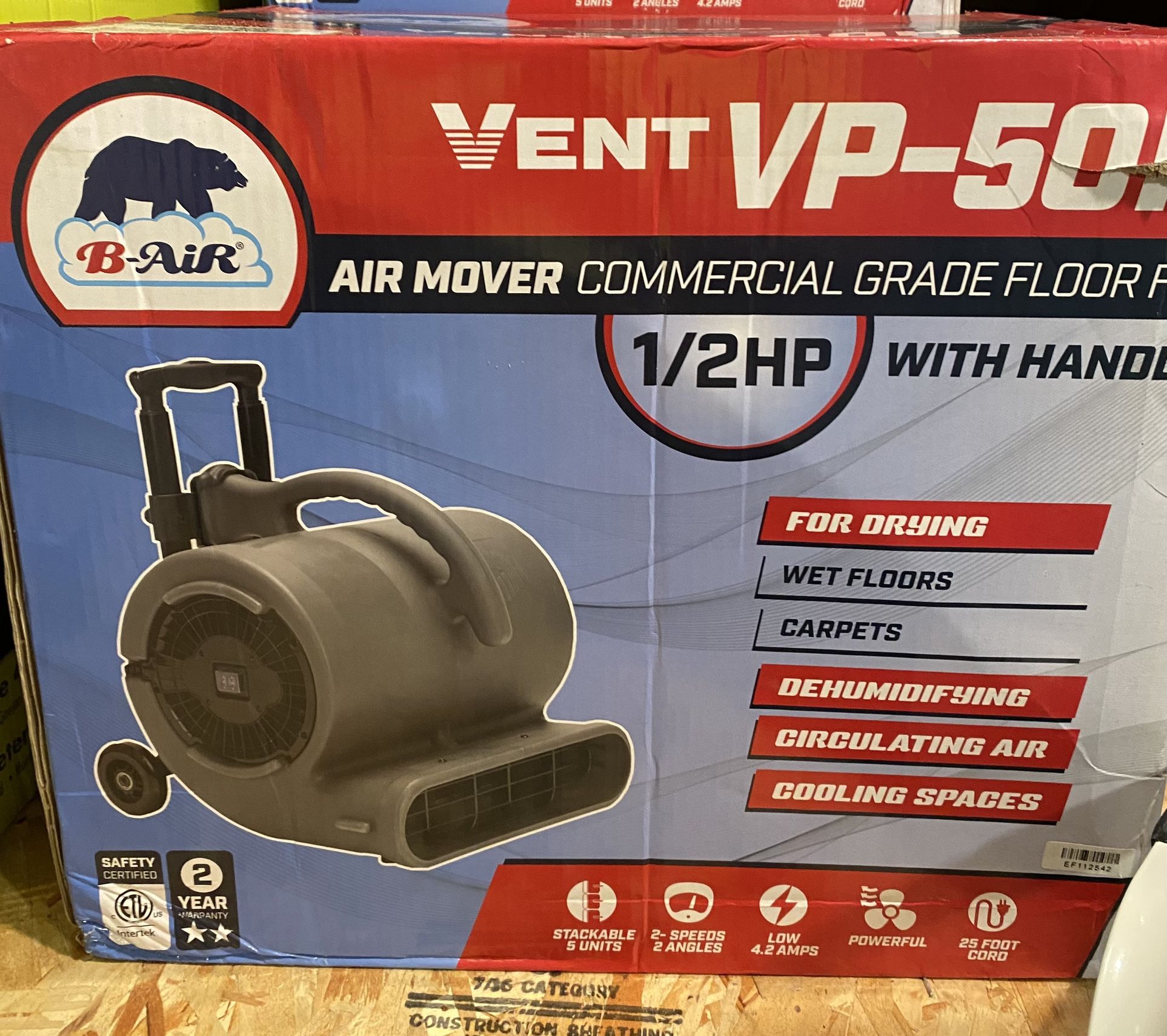 B-Air 1/2 HP Air Mover for Janitorial Water Damage Restoration Stackable Carpet Dryer Floor Blower Fan in Grey