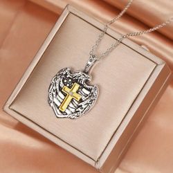 Eagle Cross  Silver Tone With Gold Tone Cross Necklace