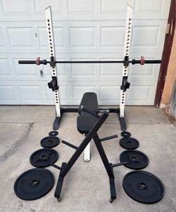 Olympic Weights, 7-ft Olympic Bar, Adjustable Bench, Weight Holder