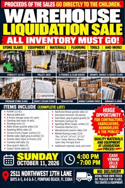 WAREHOUSE LIQUIDATION – Granite, Marble, Quartz Slabs & Tile – MUST GO!