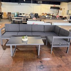 🔥Set of 4🔥Aluminum Patio Furniture Set, Modern Metal Outdoor Patio Conversation Sets with Coffee Table (Dark Gray)  💰399$