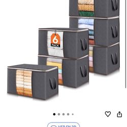 Lifewit Paquete de 6 contenedores de almacenamiento de ropa con tapas, bolsas de almacenamiento plegables para mantas con cremalleras, ventana transpa