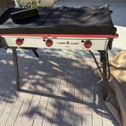 Camp Chef Pro 15 with cover and 3 burner griddle with cover