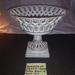 Andrea Of Sadek.. Japan.. Footed Bowl With Gold Gilt +2 Candle Holders. All Sales Final