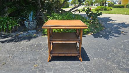 Vintage Bamboo & Rattan 3-tier Side Table