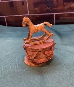 Vintage Horse Brass/copper Music Box With Drum Base 