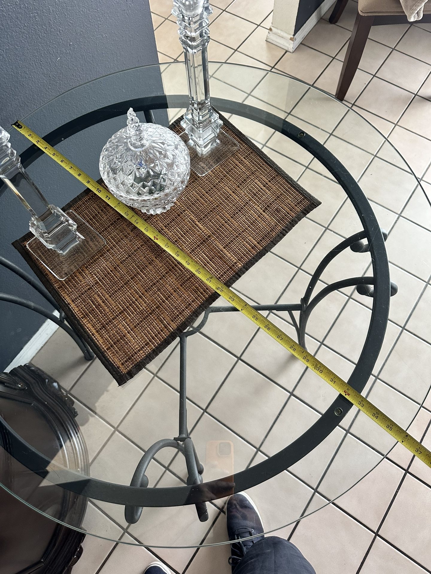 Round Glass Breakfast Table with Black Base + 4 Chairs