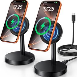 Magnetic Wireless Charger iPhone, 2 Pack 15W Fast Mag-Safe Charger Stand for iPhone 17/17 Air/17 Pro/17 Pro Max 16/15/14/13/12 Series, Wireless Chargi