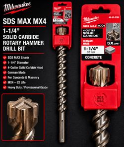 Milwaukee SDS MAX MX4 1-1/4” Solid Carbide Rotary Hammer Drill Bit